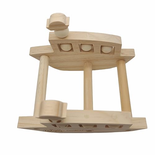 Natural Wooden Rocking Boat Perch Stand with Rotating Beads, Small & Medium Bird Playground Toy for Parakeets, Conure, Cockatiel, 7x5.5x5.3 Inch