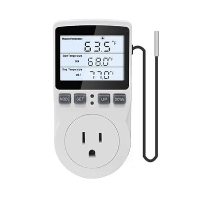 KETOTEK Digital Temperature Controller Thermostat Outlet Plug 120V with LCD Backlight, Heating Cooling Temperature Controlled Outlet 110V 15A with 3m Sensor - style: Backlit Style