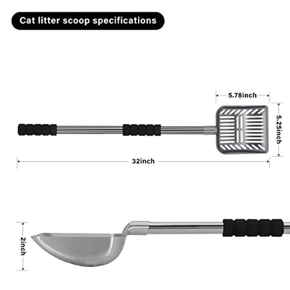 Cat Litter Scoop,Metal Long Handle Kitty Litter Coop Scooper,Heavy Duty Cats Pooper for Litter Box Pet Poop Shovel,Chicken Poop Scooper 32inch