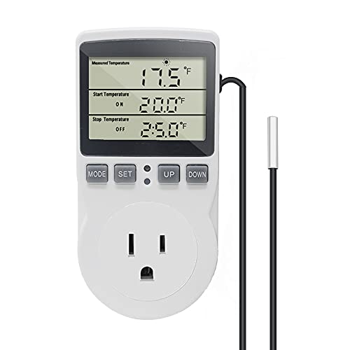 Digital Thermostat Plug Socket Temperature Controller Outlet with 3m Probe | 3m Probe 120V 15A 1800W C F Heating Cooling Control for Incubator Brewing Incubator Greenhouse Terrarium Heat Mat - style: KT3100 No backlight