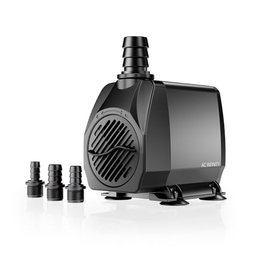 AC Infinity 850 GPH Submersible Water Pump (3218 L/H 36W) | Ultra Quiet Fountain Pump w/ 3 ft High Lift, 5 ft Power Cord, for Fish Tanks, Aquariums, Fountains, Statuaries, Ponds, Pools - size: 850 GPH