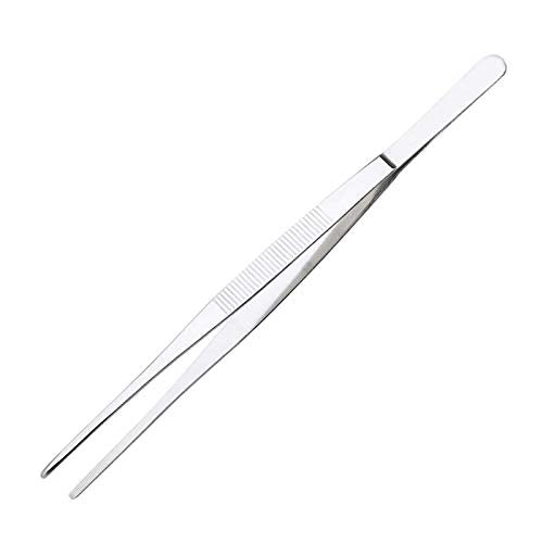 12 Inch Tweezers Stainless Steel Straight Serrated Tip | Precision Cooking Plating Tweezer Tongs, Reptile Feeding Aquarium Aquascaping, Repairing Garden Craft Tool - style: Straight Tip - 12"