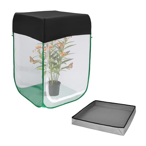 Butterfly Habitat Cage 24" x 24" x 36", Large Caterpillar Mesh Enclosure with Poop Tray for Easy Clean, Outdoor Monarch Butterfly & Insect Pop-up Net Cages Terrarium with Sunshade Top. - size: 24" x 24" x 36"