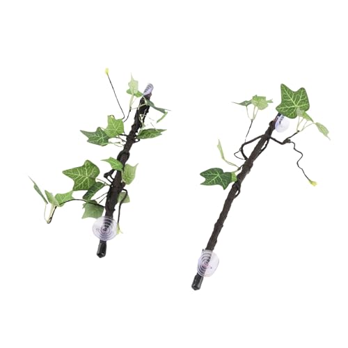 Reptile Corner Branch, 2 pcs Plastic Strong Durable Imitation Bendable Jungle Climbing Vine Suction Cup Design Flexible Terrarium Plant Decoration for Amphibian Lizard Snake Gecko Bearded Dragon Cage
