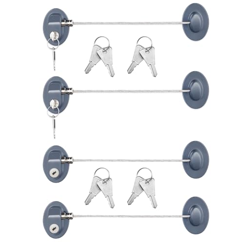 Hotop 4 Pack Cabinet Locks with Keys Refrigerator Fridge Locks Replacement with Steel Wire Self Adhesive Child and Baby Proofing Safety for File Drawers Deep Freezer Doors Latch(Gray) - color: Gray
