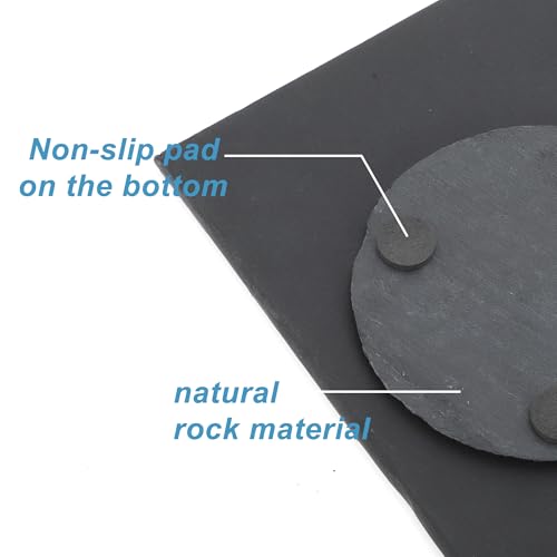 Reptile Basking Platform, Round Tortoise Habitat Slate, Turtle Feeding Slate, Habitat Decor Accessories for Crested Gecko Lizard, Gray Black