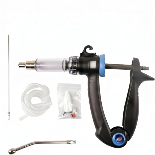 2-in-1 Veterinary Syringe & Oral Drencher Set, 0.5-10ml Adjustable Continuous Injector with Long Suction Needle & Metal Feeding Nozzle for Cattle Sheep Pig Goat Livestock Medication