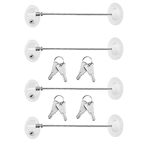 Hotop 4 Pack Cabinet Locks with Keys Refrigerator Fridge Locks Replacement with Steel Wire Self Adhesive Child and Baby Proofing Safety for File Drawers Deep Freezer Doors Latch(White) - color: White