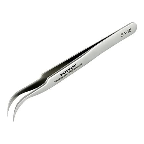TOWOT Precision Tweezers, Stainless Steel Eagle Beak Tweezers for Craft, Electronics, Soldering, Experimental Work, Jewelry-Making, Non-Magnetic Curved Tweezers - size: 116mm