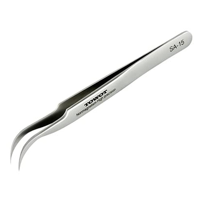 TOWOT Precision Tweezers, Stainless Steel Eagle Beak Tweezers for Craft, Electronics, Soldering, Experimental Work, Jewelry-Making, Non-Magnetic Curved Tweezers - size: 116mm