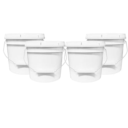 1-Gallon Bucket with Airtight Lid – Made in USA, Food Grade BPA Free Plastic, Heavy Duty Multi-Use, Metal Handle with Grip, Stackable Storage – White, 4 Pack - color: White, size: 4