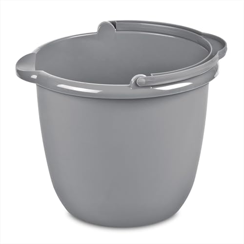 10 Qt. Spout Pail Classic Titanium,Plastic Utility Bucket with Comfortable Handle, Durable Multi-Purpose Pail for Household Cleaning & Storage
