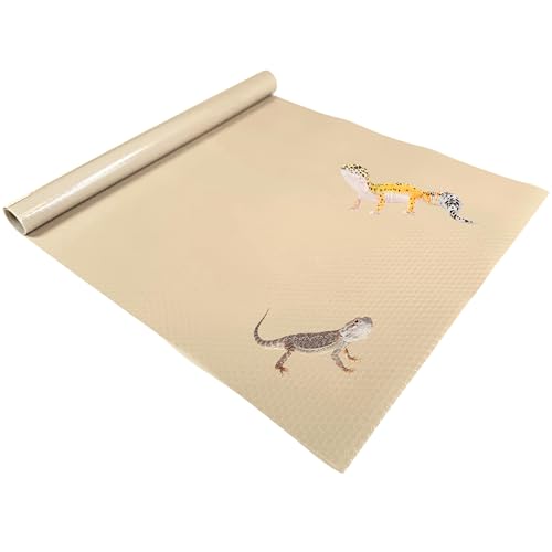 Reptile Tank Liner, 17.7" x 59", Bearded Dragon Gecko, Beige | Easily cut to fit 40 gallon tank, 20 gallon and more, Waterproof, Stain-Resistant, Terrarium Mat Substrate Carpet Bedding - color: Beige