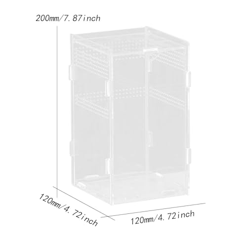 Reptile Breeding Box Terrarium Professional Clear Animal Habitat Cage with Ventilation Holes for Geckos Frogs Hermit Crabs- 12x12x20cm