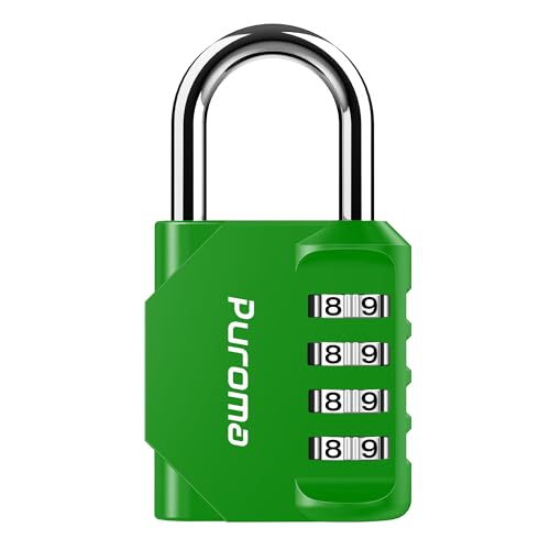 Puroma 1 Pack Combination Lock Locker 4 Digits Combo Padlock Gym Green | For School Gate Fence Toolbox Hasp Storage, Outdoor, Resettable, Weatherproof, Side Window, Crack Cut Resist, Hardened Steel - color: Green