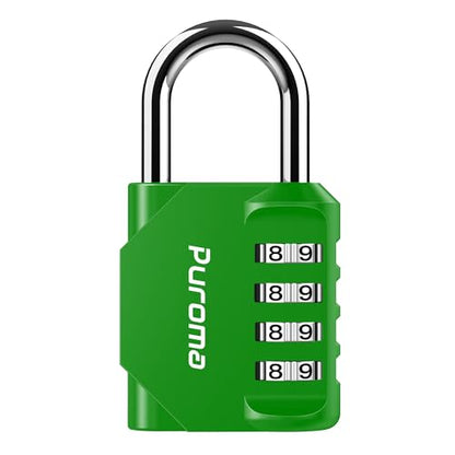 Puroma 1 Pack Combination Lock Locker 4 Digits Combo Padlock Gym Green | For School Gate Fence Toolbox Hasp Storage, Outdoor, Resettable, Weatherproof, Side Window, Crack Cut Resist, Hardened Steel - color: Green