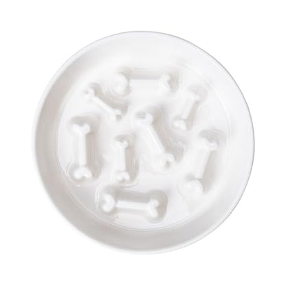 Ceramic Slow Feeder Dog Bowls, Ceramic Slow Feeder Maze Dog Food Bowl, Slow Eating Dog Bowl and Slow Feeder Dog Bowl Anti-Choking for Daily Pet Feeding （White Bone） - color: White Bone
