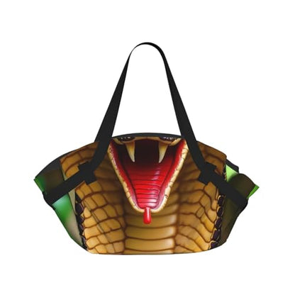 Cobra Snake Print Foldable Camping Tote Bag, Packable Picnic Mat And Beach Tote