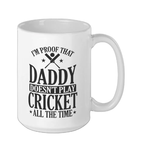 Daddy doesn't play Cricket all the Time Ceramic Mug, White, 15oz - color: White, size: 15 Ounces