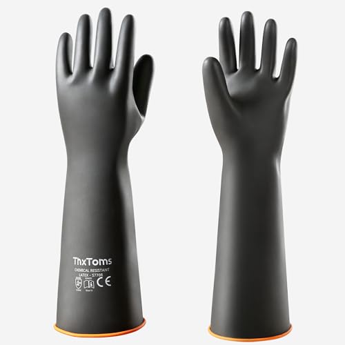 ThxToms Chemical Resistant Gloves, Puncture Resistant,Latex | Heavy Duty Rubber Gloves, Acid Oil & Alkali Resistant for Industrial Cleaning, Auto Repair, Mechanics, 18", 1 Pair - color: 18"