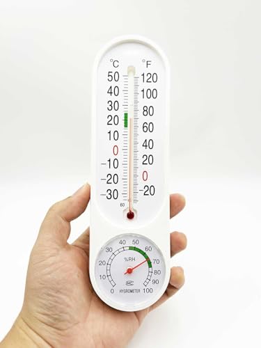 2 Pieces Outdoor/Indoor Thermometer Hygrometer, Vertical Temperature Humidity Gauge Meter with Fahrenheit/Celsius Thermometers Humidity Meter for Patio Garden Cellar Greenhouse