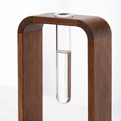 Modern Wooden Frame Glass Vase Hydroponic Planter – Minimalist Square Propagation Station with Test Tube Vase – Indoor Plant Terrarium for Flower, Cuttings & Home Office Decor