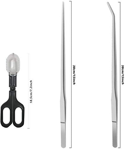 15 Inch Reptile Feeding Tongs Long Tweezers Cricket Clamp Bug Scooper | 3 Pcs Stainless Steel Straight and Curved Tweezers Feeder Tool for Snake Lizard Gecko Spider Bearded Dragon - size: 15 inch (Pack of 3)