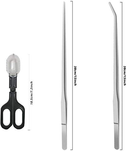 15 Inch Reptile Feeding Tongs Long Tweezers Cricket Clamp Bug Scooper | 3 Pcs Stainless Steel Straight and Curved Tweezers Feeder Tool for Snake Lizard Gecko Spider Bearded Dragon - size: 15 inch (Pack of 3)