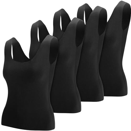 Toulite 4 Pcs Thermal Tank Tops Women Underwear Tops Sleeveless Undershirt for Women Cotton Camisole Warm Base Layer - color: Black, size: Medium