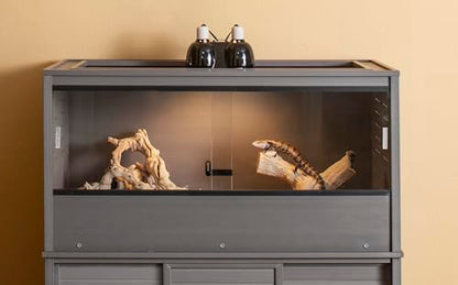 New Age Pet ECOFLEX Two Large Reptile Enclosures with Matching Stacker and Cabinet Stand Set in Grey - color: Grey, size: Large