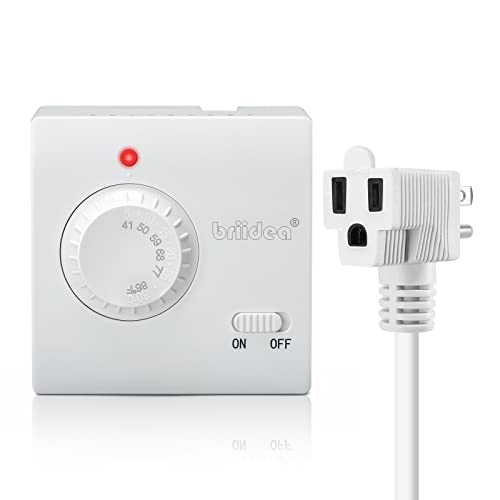 Adjustable Thermostat, Briidea Plug in Heating & Cooling Thermostat with LED Indicator, Compatible with Space Heater, Window Air Conditioners, Fans, Ideal for Household, Reptile, Greenhouse - color: White