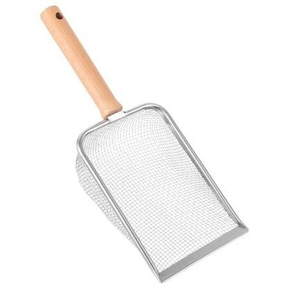 SEWACC Reusable Stainless Steel Reptile Litter Scoop with Ergonomic Wooden Handle, Wear-Resistant Pet Poop Clean Tool for Tortoises and Lizards, Big Wide Mouth Design for Easy Terrarium
