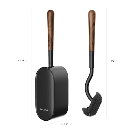 Toilet Bowl Brush and Holder, OSCIOSS Toilet Brush Set with Ergonomic Design, Compact Size, Durable Bristles, RV Toilet Brushes & Holders for Dead Corner Clean (Wood&Black, 1pack) - color: Wood&black, size: 1 Pack