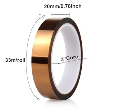 2 Rolls 20mm x33m(108ft) Heat Tape High Temperature Heat Resistant Tape Heat Transfer Tape for Heat Sublimation Press Vinyl,No Residue - size: 20MM