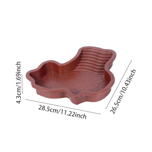 Reptile Bathing Pool with Ramp, Turtle Water Dish and Feeding Basin for Aquarium Habitat Decor, Brown