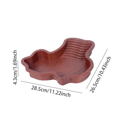 Reptile Bathing Pool with Ramp, Turtle Water Dish and Feeding Basin for Aquarium Habitat Decor, Brown
