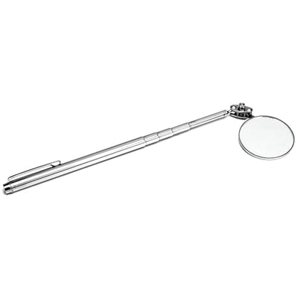 Performance Tool W9103 1-1/8 in. Round Telescoping Inspection Mirror | Automotive mechanics inspection tool. Extends from 6.5 to 18.5 inches. Double ball joint swivel. Pocket clip - size: 1.1"L x 5.1"W