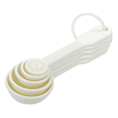 5 in 1 White Plastic 1g 2.5g 5g 10g 15g Measuring Spoons Set Kitchen Baking Tools - color: White