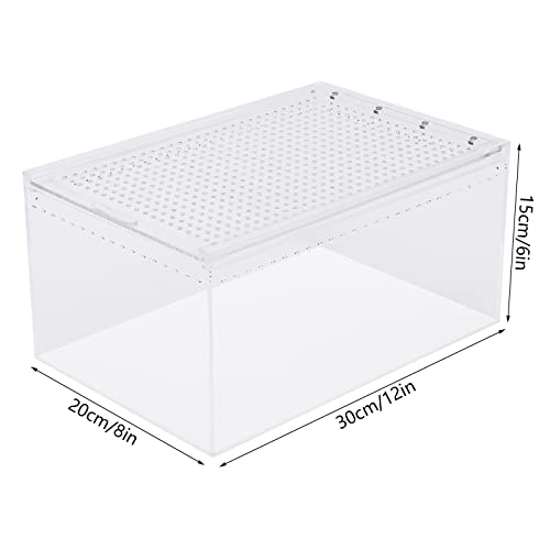 Reptile Terrarium, 12 x 8 x 6 Inch Acrylic Reptile Pet Breeding Cage with Magnetic Door, Multifunctional Clear Reptile Tank, Amphibians Feeding Box for Horned Frog, Scorpion, Spider, Snake