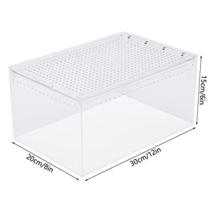 Reptile Terrarium, 12 x 8 x 6 Inch Acrylic Reptile Pet Breeding Cage with Magnetic Door, Multifunctional Clear Reptile Tank, Amphibians Feeding Box for Horned Frog, Scorpion, Spider, Snake
