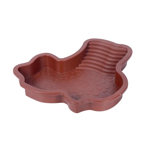 Reptile Bathing Pool with Ramp, Turtle Water Dish and Feeding Basin for Aquarium Habitat Decor, Brown