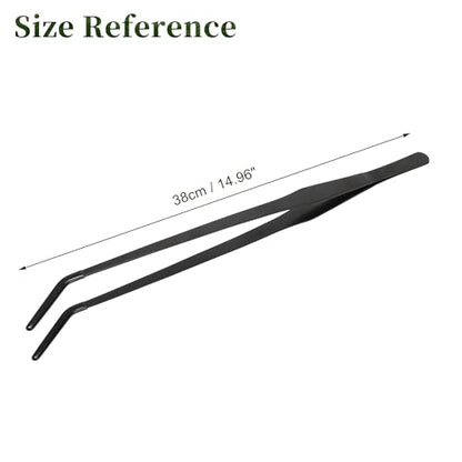 Reptile Feeding Tongs, Stainless Steel Lizard Feeding Tongs, Aquarium Curved Feeding Tweezers for Reptiles with Rubber Tip, Terrarium Feeding Tongs for Gecko, 14.96" Length, Black - size: 14.96"