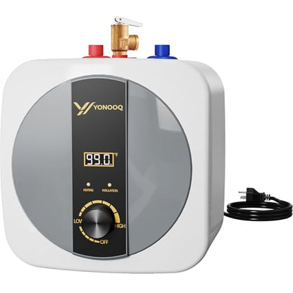 2.5 Gallon Mini Tank Electric Water Heater – 1500W 110V Under Sink Instant Hot Water Heater with Digital Display & Pressure Relief Valve, Compact Space-Saving Design for Kitchen, Bathroom, RV & Camper