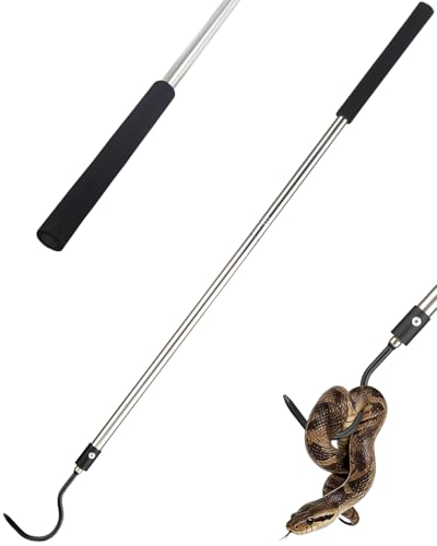 Snake Hooks, Heavy Duty Snake Hook Reptile Catcher Stick Pole 35-65" Stainless Steel Rubber tip Sponge Handshake Suitable for the Rattlesnakes, Ball Pythons, and King Cobras (35-65")
