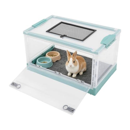 Terrarium for Reptiles Foldable, Portable Reptile Enclosure with Ventilation Mesh & Clear Panel, Small Animal Habitat Tank for Bearded Dragon Snake Gecko Lizard - color: Light Blue+Clear, Clear+Black