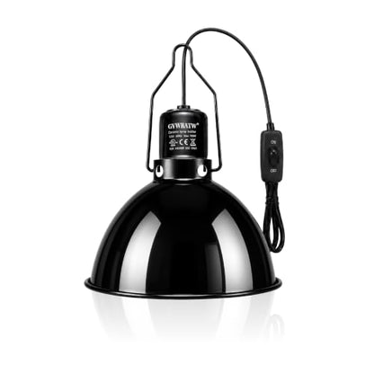 Happy Herps 8.5" Reptile Heat Lamp Fixture for Light/Heat Lamp/UVB Light | Independent switch, E26 ceramic socket, aluminum reflector, fully assembled, fits glass terrariums, 160W max - size: 8.5IN