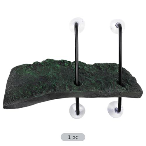 Turtles Basking Platform, Adjustable Floating Turtle Pier for Aquatic Tank, Resin Rock with Strong Suction Cups, Non Slip Surface, Reptile Ramp for Turtle Frog Newt Climbing, 11 x 4.7 in