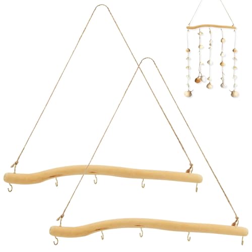 2 Pack 15" Natural Driftwood Wall Hooks, Farmhouse Jewelry Organizer | Set of 2 rustic hanging branch organizers, for necklaces bracelets earrings, wall decor for bedroom bathroom entryway