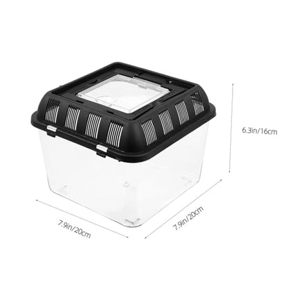 Reptile Breeding Box with Handle, Acrylic Portable Terrarium 20x20x16cm, Pet Display Container for Spiders, Frogs, Snakes, Suitable for Home and Travel Use