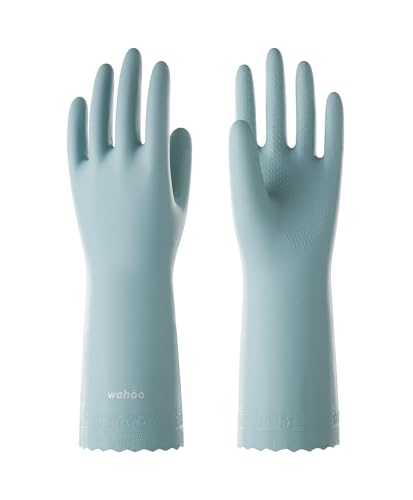 LANON wahoo Cleaning Gloves with Cotton Flocked Liner, Surf Spray, Medium | Dishwashing, Latex Free, Skin-Friendly, Dishes Washing, Reusable, DEHP-Free, Non-Slip, Household Kitchen Gloves - size: Medium